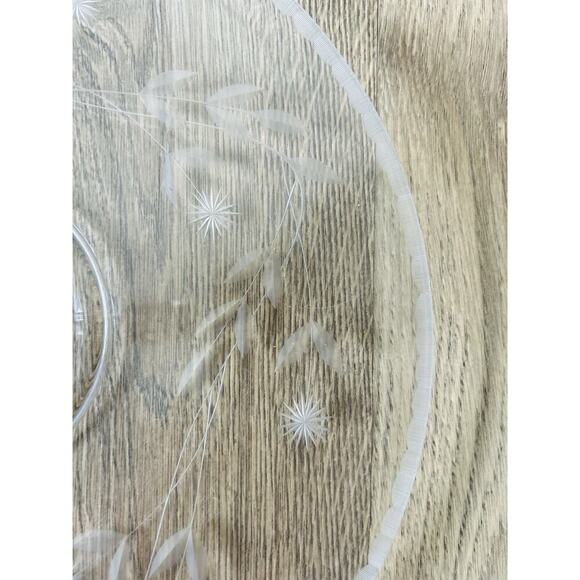 Vintage Tidbit 11” Serving Tray Dish Etched Glass Handle Floral Scallop Trim - Picture 5 of 16